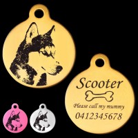 Alaskan Husky Style A Engraved 31mm Large Round Pet Dog ID Tag
